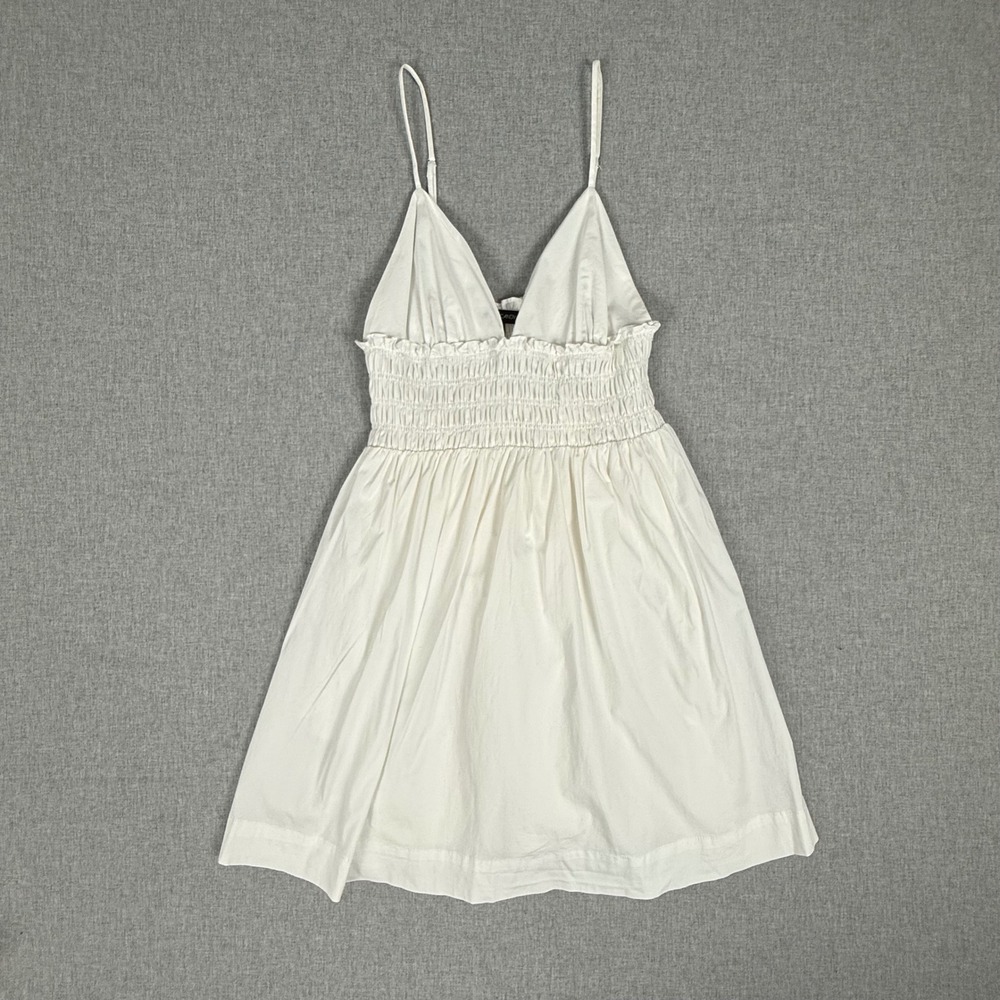 Cotton Candy LA White Smocked Mini Dress Size S V-Neck Boho Summer Pockets